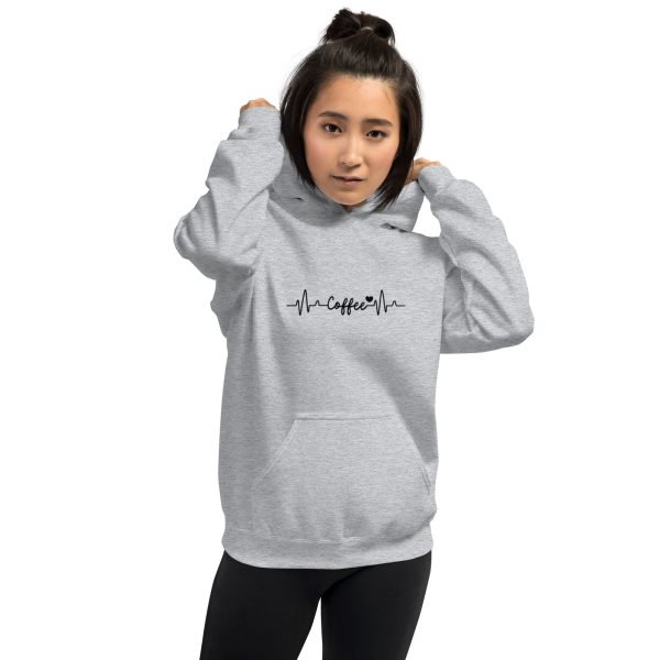 Caffeine Pulse Hoodie with heartbeat coffee design