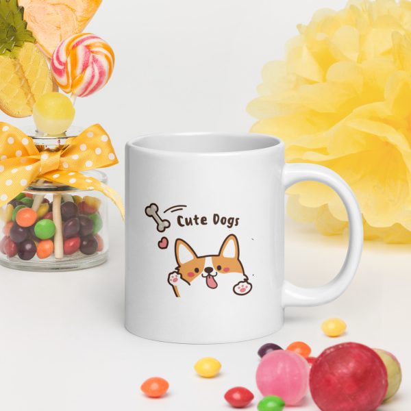 corgi coffee mug with cartoon pup and paw prints